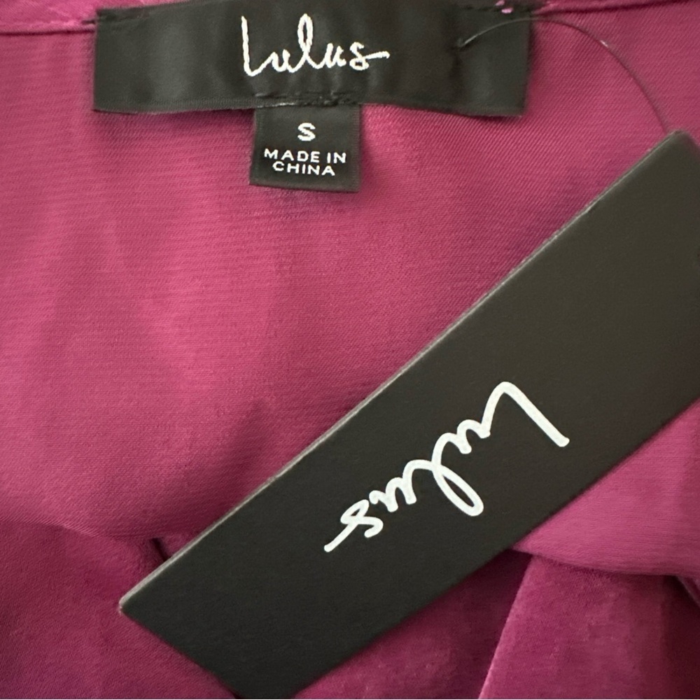 Lulus Wrap Dress Women's Small Purple Satin So Splendid Magenta Ruffled Hem New - Picture 9 of 11